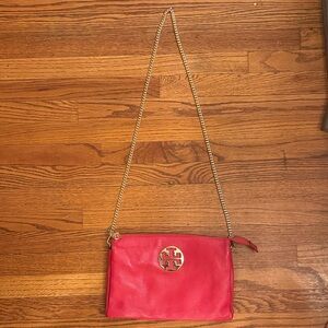 Tory Burch Vibrant Pink Crossbody Bag with brand new Kate Spade Gold Chain
